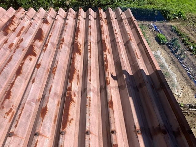 名古屋市南区で雨漏りが生じた折板屋根の塗装・ボルト部分にボルトキャップを取付